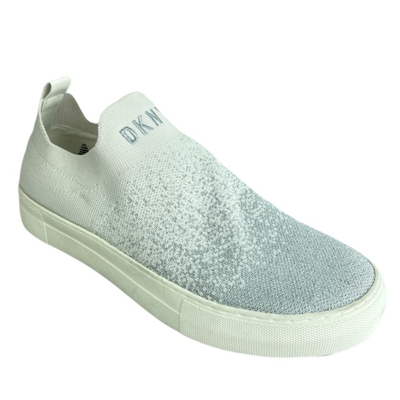 NWOB DKNY White Silver Slip On Sneakers size 8.5 - Picture 1 of 8